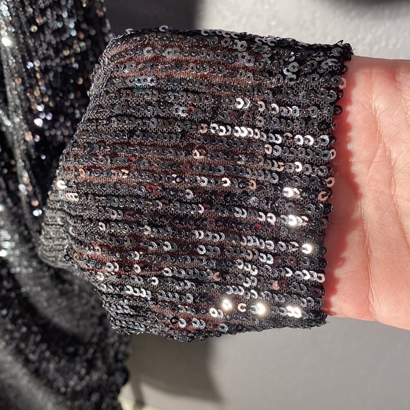 FREE PEOPLE - NWT - dress: black sequin l/s midi w adj. asymmetric skirt - L - Picture 9 of 16